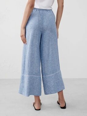 Banana Republic Linen Blend Wide-Leg Cropped Pants Blue Pull-On Flat Front XS